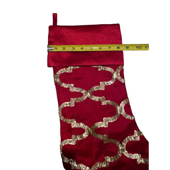 Red Holiday Christmas Stocking Sock With Gold Sequins - 8” x 18”- Festive Decor - Picture 6 of 7